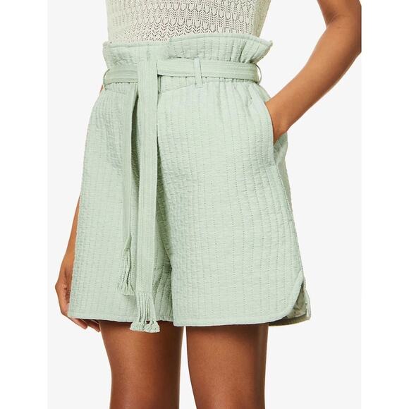 Samsoe Samsoe Ember Vineyard Green Textured Tie Paperbag Waist Shorts Size Small - Picture 2 of 14